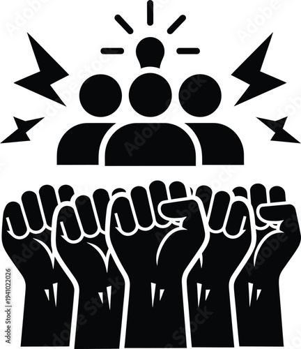 Raised fist crowd unity protest symbol social movement icon