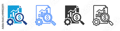 Cost Analysis icon set multiple style collection