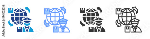Customs Import Export icon set multiple style collection
