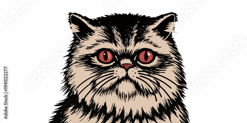 A striking portrait of a persian cat with intense red eyes