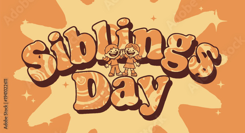 Siblings Day Celebration Text with Cartoon Characters.