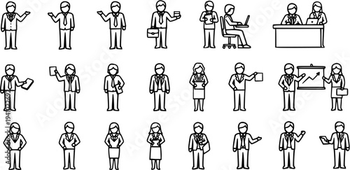 Business People Line Art Icons Set. Corporate Professionals, Office Workers  Employee Glyph Collection for Office, Finance, and HR