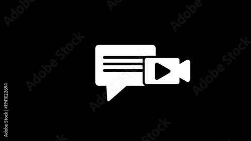 Animated video call white line icon. Camera in speech bubble. Online conference tool. Seamless loop HD video with alpha channel on transparent background. Motion graphic design for night mode.