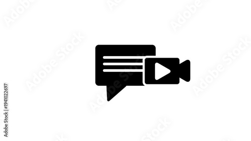 Animated video call white line icon. Camera in speech bubble. Online conference tool. Seamless loop HD video with alpha channel on transparent background. Motion graphic design for night mode.