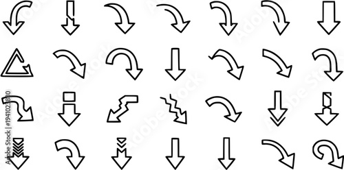 Black and White Line Art Arrows Collection Vector Icons