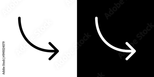 細めの右下向きカーブ矢印アイコン (ベクター)