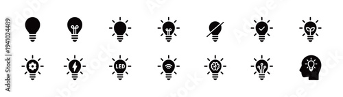電球・ひらめき・アイデア・エコ・AI・電力操作アイコンセット (ベクター)