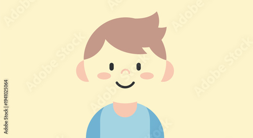 Cartoon Boy with Happy Facial Expression.