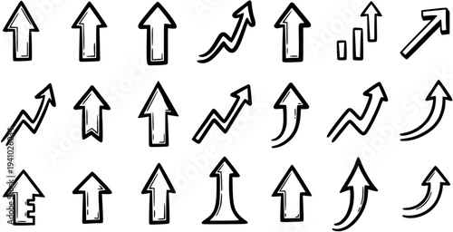 Free Download Black and White Doodle Arrows Illustrating Growth and Progress, Finance and Business Icons - GFXLoad