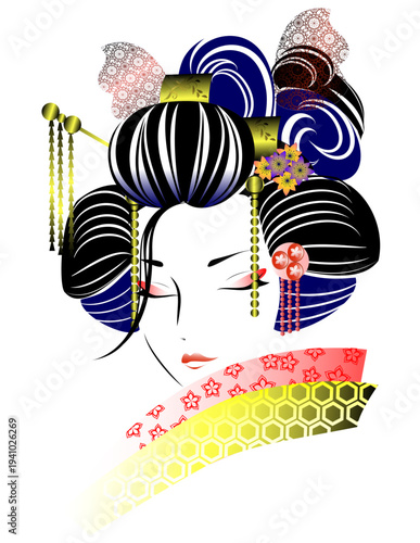 女性の顔、日本髪、着物