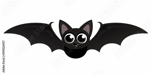 A cute cartoon bat with large eyes and outstretched wings