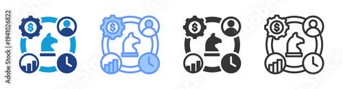 Resource Management Strategy icon set multiple style collection