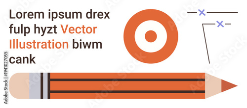 Education, creativity, design concepts, graphic tools, learning materials, minimalism. Orange pencil, target shape and abstract geometric lines. Education and creativity concept