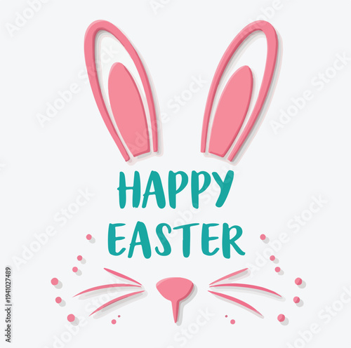 Charming minimalist illustration featuring happy easter greeting with cute bunny ears and nose design