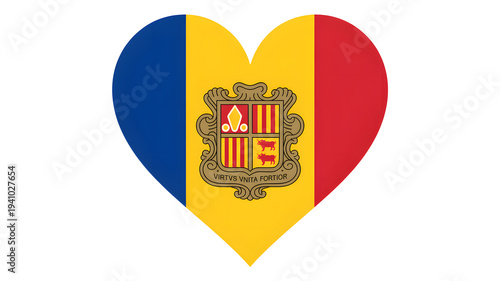 Free Download Heart shaped Andorra flag with coat of arms symbolizing love - GFXLoad