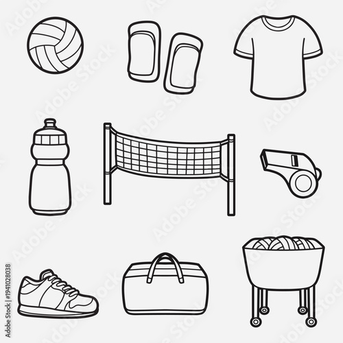 set of volleyball with outline style good for icon, symbol, element design, coloring book, etc