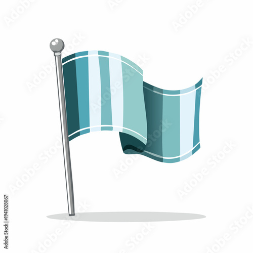 A blue flag waving gently on a silver pole in an open environment from a frontal viewpoint