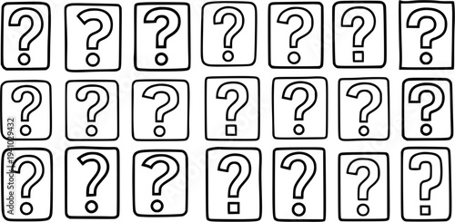 Black and White Line Art of Multiple Question Marks in Boxes, Conceptual