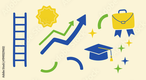 Career growth concept with graduation and business success symbols