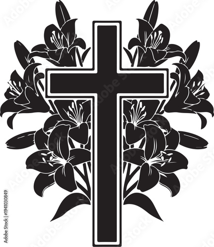 Christian cross with lilies symbolizing faith and hope