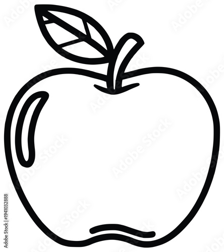 Crisp Apple Icon: A simple yet elegant outline of a ripe apple, complete with a leaf, embodies freshness and health, ready to symbolize various themes.
