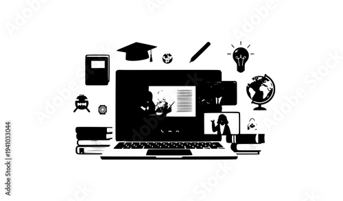 Back to school online learning banner with digital education tools students and virtual classroom vector illustration