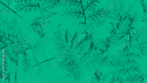 Green grunge background with tropical leaves. Abstract grunge background texture