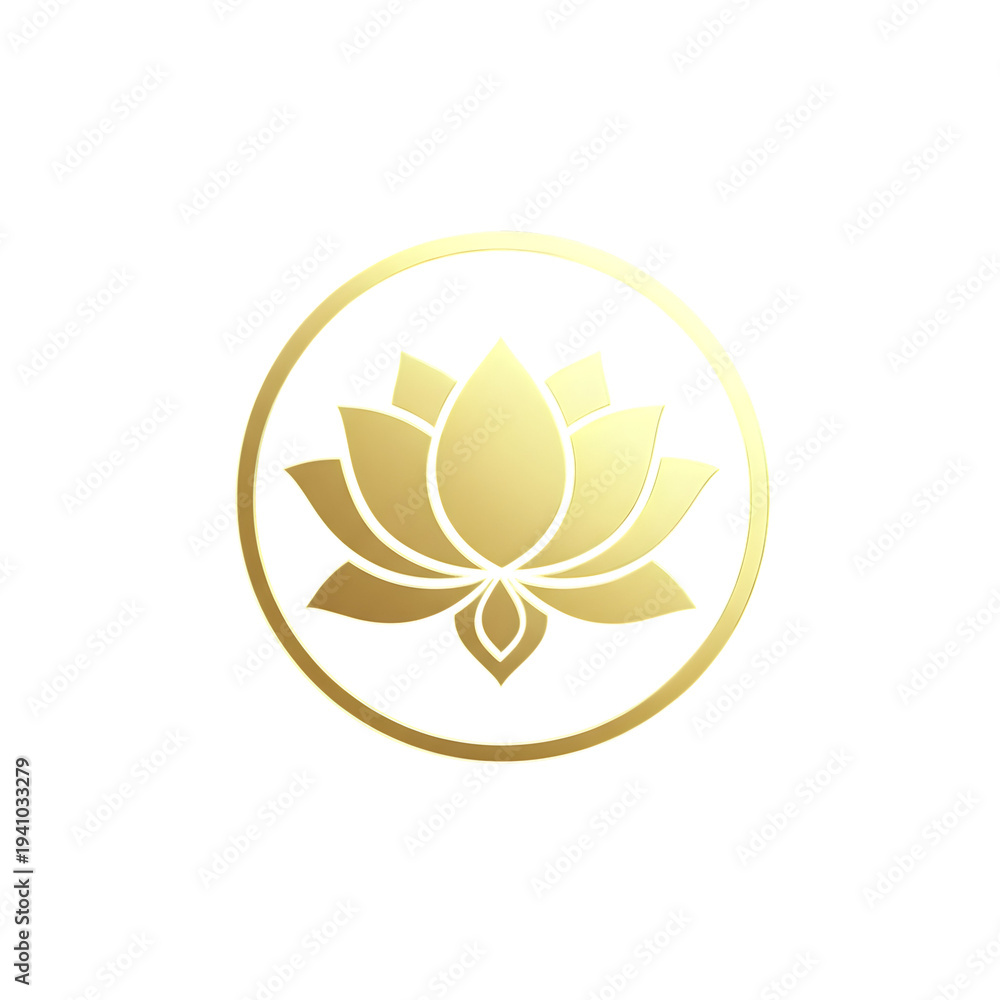Fototapeta premium Golden Lotus Flower Symbol Inside Circle Isolated on transparent background
