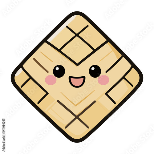 Cute Kawaii Diamond Shaped Ketupat Character Vector Illustration