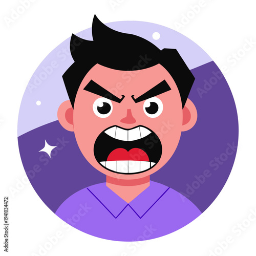 Angry man with black hair and mustache vector illustration