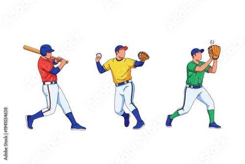 Baseball players isolated vector design set