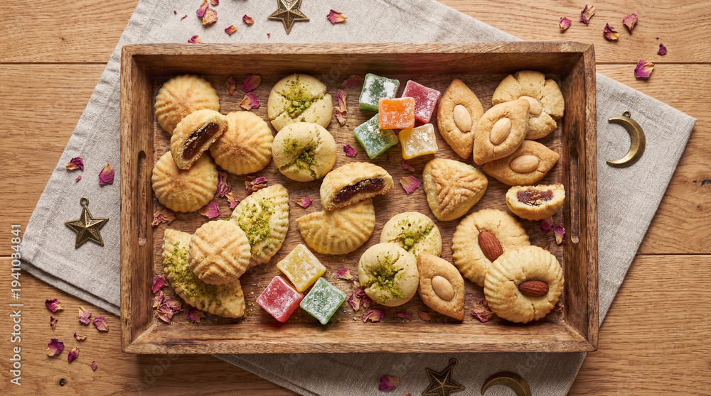 Fototapeta premium Festive Maamoul and Turkish Delight for Eid al-Fitr