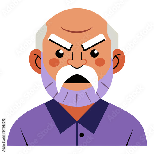 Angry elderly man with white moustache and goatee vector illustration