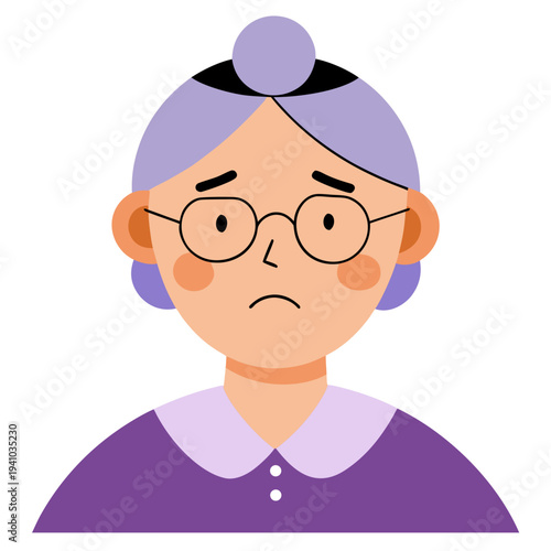 Sad elderly woman with glasses vector illustration