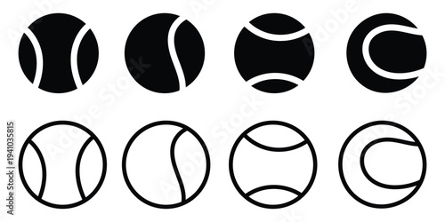 Tennis Ball Vector Line Icon Set – Dynamic and Minimalist Sports Icons