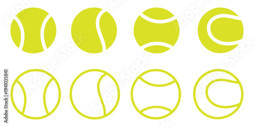 Tennis Ball Vector Line Icon Set – Dynamic and Minimalist Sports Icons