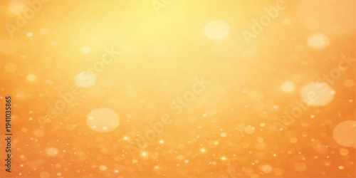 An abstract golden orange bokeh background with glowing glitter and bright holiday light sparkles for a shiny Christmas decoration design illustration
