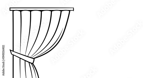 Drapery Tieback Vector Illustration, Elegant Curtain Detail with Pleats and Fabric Swag, Interior Design Element Mockup for Window Treatments and Home Decor Concepts