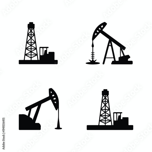 Modern oil drilling icon set featuring rig barrel pipeline energy industry symbols vector