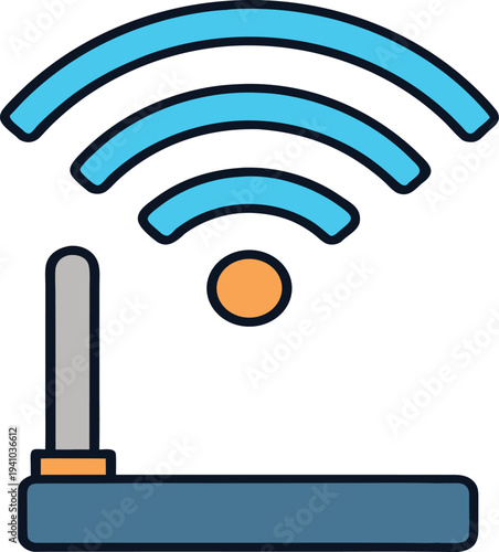 Blue wi fi router with antenna and signal waves wifi vector illustration EPS PNG file