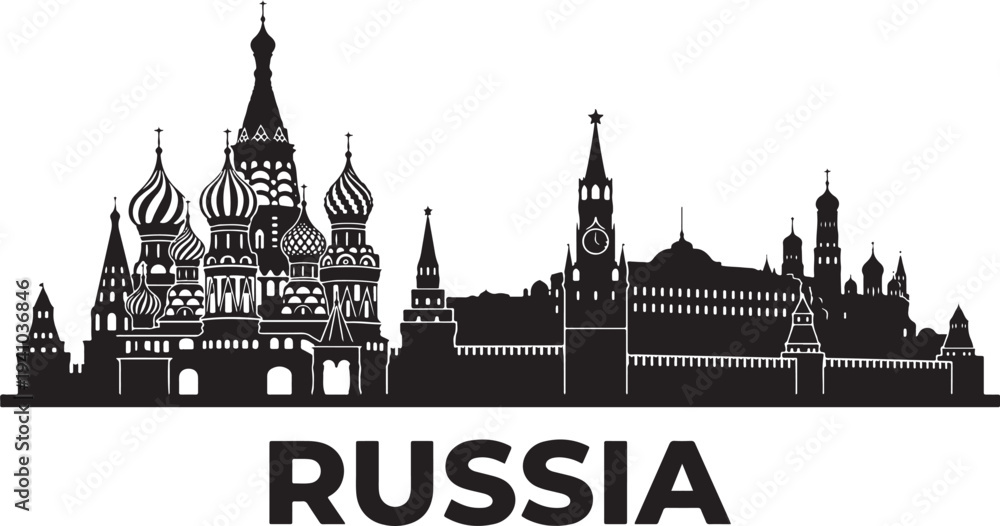 Fototapeta premium Stunning silhouette of Russia's iconic Moscow cityscape skyline