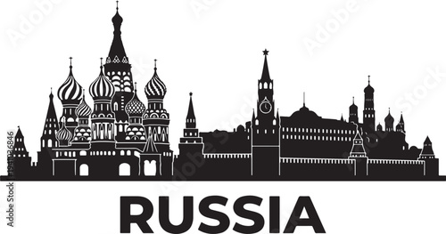Stunning silhouette of Russia's iconic Moscow cityscape skyline