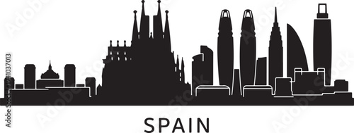 Modern Spanish city skyline with historic architecture silhouette