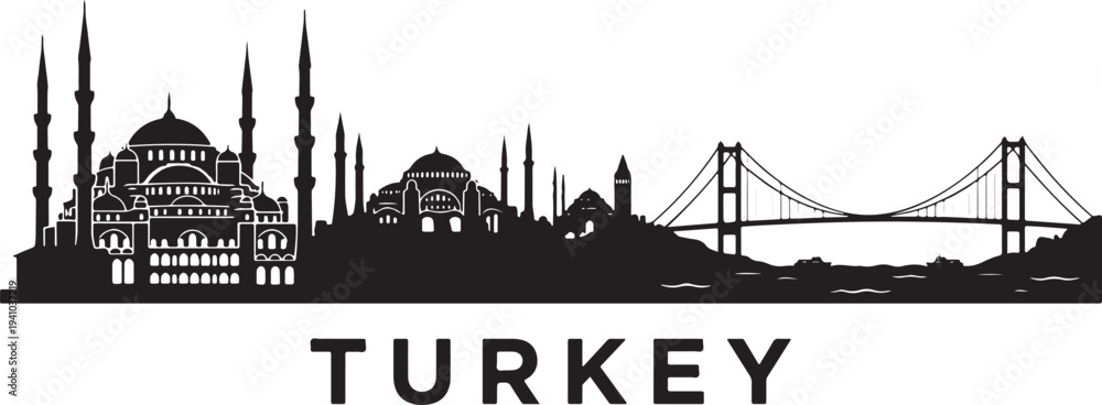 Fototapeta premium Iconic Turkish landmarks in striking black silhouette