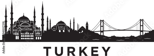 Iconic Turkish landmarks in striking black silhouette