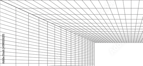 Perspective grid background 3d Vector illustration. Interior design Model projection background template. Line one point perspective