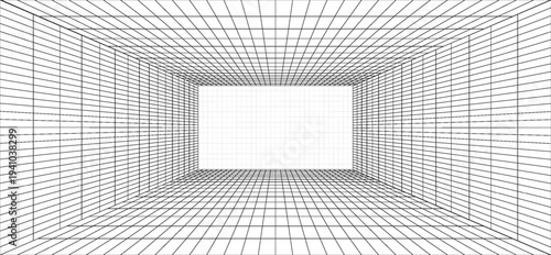 Perspective grid background 3d Vector illustration. Interior design Model projection background template. Line one point perspective