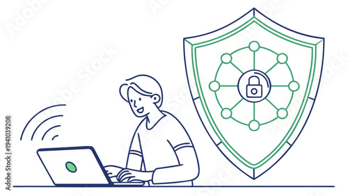 VPN Secure Network Connection Outline Vector Icon for Cyber Security
