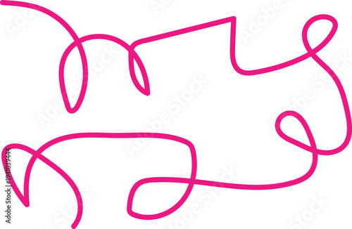  described features a pink squiggly line set against a white background. This design is simple yet visually engaging, characterized by its playful and whimsical nature.