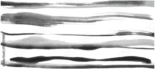 筆書きのライン素材セット、ベクター、和風、墨、かすれ、背景、和モダン、筆致、手書き、バナー、飾り、日本